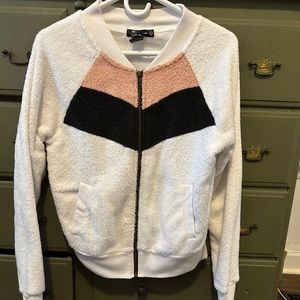 White, Pink and Black Sherpa zip up